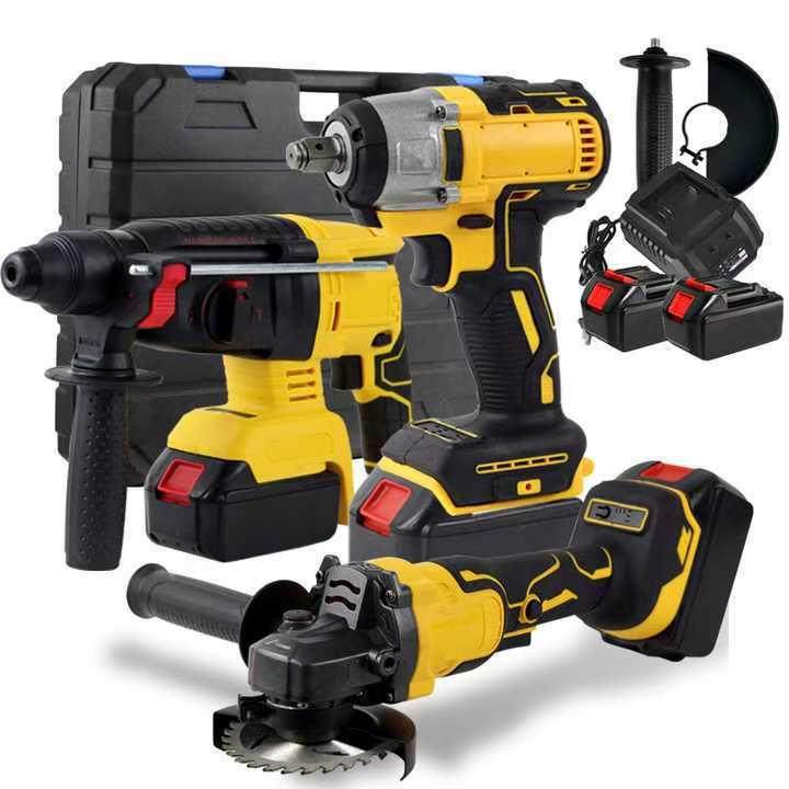 3件套锂电工具套装电锤角磨机锂电扳手电动套装21v3in1