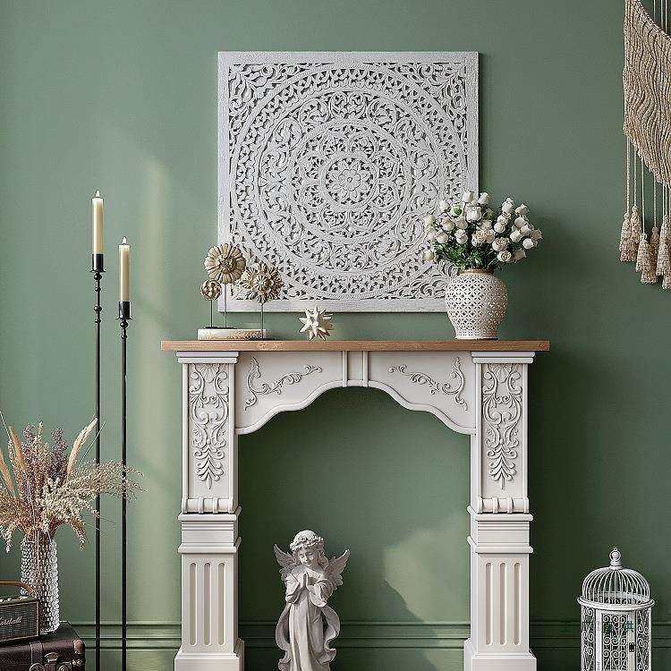 欧式实木壁炉装饰柜浮雕复古做旧拱形法式假壁炉装饰客厅小壁炉架