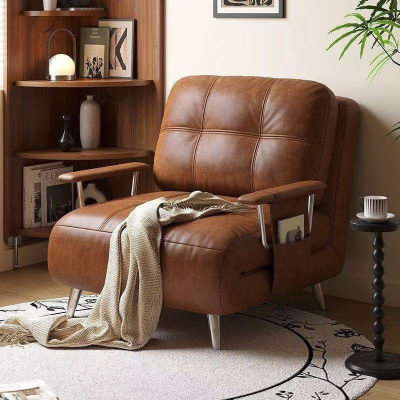 多功能沙发床单双人两用2025新款客厅复古油蜡皮小户型伸缩可折叠