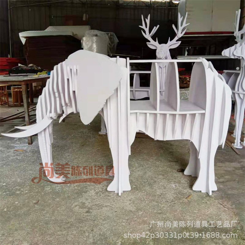 动物北欧大象书架CAD图纸PVC雪弗板儿童橱窗大象造型图书馆收纳架