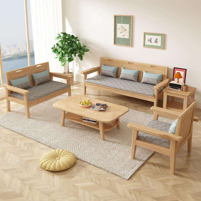 全实木橡木沙发极简中式小户型组合客厅冬夏两用科技布家具