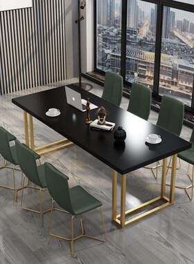 简约现代商用轻奢时尚黑色桌子工作室商务洽谈接待会议休闲长桌椅