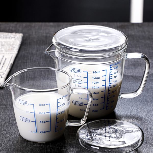 玻璃带刻度量杯家用微波炉耐高温玻璃杯带盖水杯带把儿童牛奶杯子