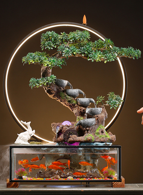 创意鱼缸客厅中小型流水招财玻璃摆件家用办公室装饰乔迁新居礼品