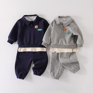 婴儿男童秋装卫衣套装儿童学院风假两件宝宝秋小童外套新款潮