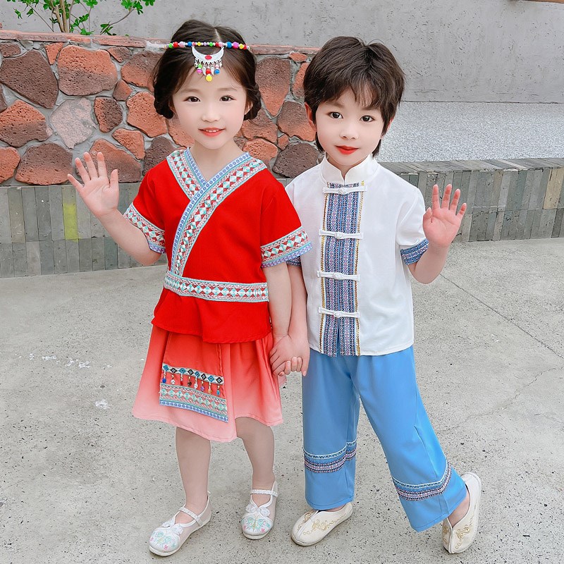 三月三民族服装儿童男女童广西壮族衣服傣族苗族少数民族夏演出服