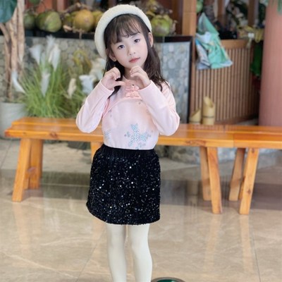 女童旗袍打底衫纯棉立领春秋冬拜新过年款中式国古风宝宝加绒上衣