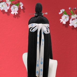 汉服假发一体式男头饰全头套万用古风cos蓝忘机假毛男生古装动漫