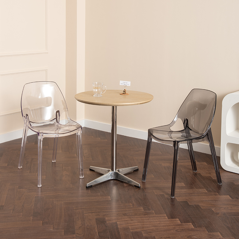 德宜客北欧简约桌子胡桃色咖啡厅餐桌不锈钢餐厅桌商用洽谈小圆桌