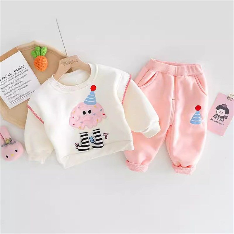 女宝宝卫衣套装加绒加厚婴幼儿冬季两件套1一4岁女童秋冬新款冬装