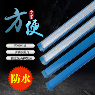 螃蟹海鲜池鱼缸LED照明灯节能防水方管蓝色外壳PVC管道配件灯光
