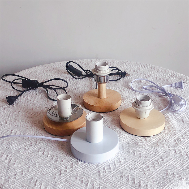 月球灯底座实木质简约夜灯带开关创意房间台灯泡配件灯座螺口E27