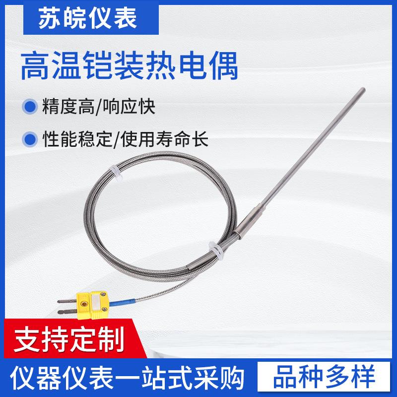 WRNK-191铠装探针式热电偶K型温度传感器细探针可弯曲耐高温