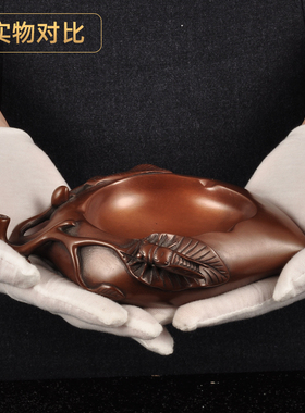 紫铜寿桃烟缸摆件铜烟灰缸家居客厅书房茶几装饰品桌面创意摆设