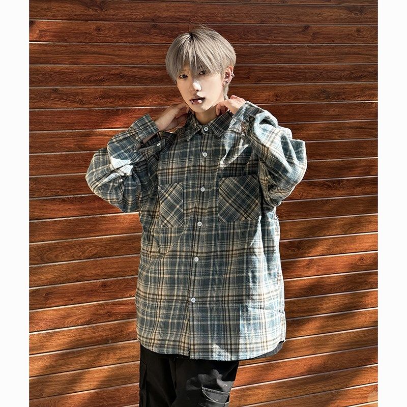 气质复古宽松格子衬衫外套男女新款时尚穿搭高级感情侣bf长袖衬衣