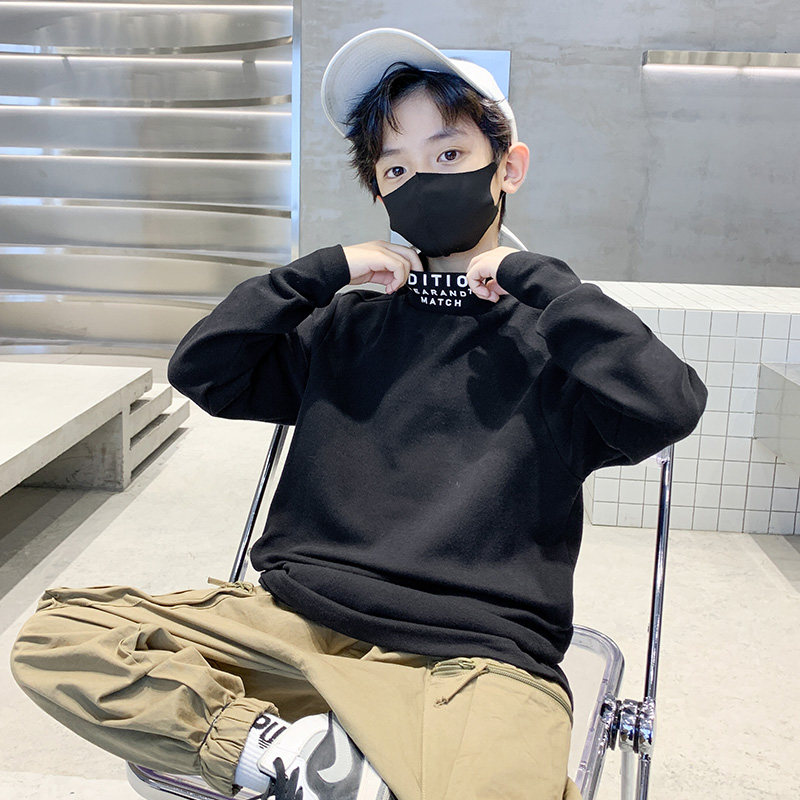 儿童套装男童德绒卫衣半高领秋冬款2023新款中大童加绒打底衫冬季