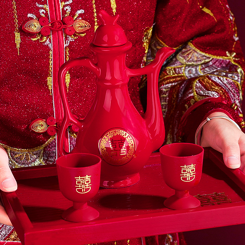 结婚敬酒杯婚礼新郎新娘交杯酒红色小酒杯中式喜杯子婚庆用品大全