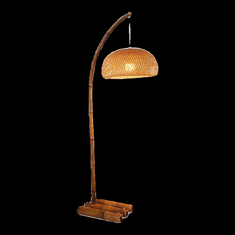 中式钓鱼落地灯禅意茶室卧室床头书房复古客厅民宿竹编装饰地灯