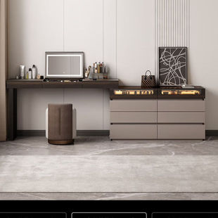 意式极简梳妆台实木斗柜首饰柜卧室床尾翻盖化妆桌转角储物收纳柜