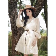 玲玖2025新款民族风好看白色裙子收腰波西米亚长袖连衣裙女春夏