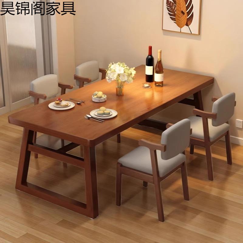 餐桌加厚家用原木风饭店桌子商用小吃店面馆烧烤店商用小户型餐桌