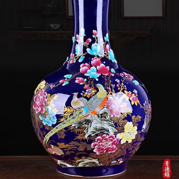 陶瓷器摆件花瓶客厅大号干花插花白色粉彩瓷瓶酒店柜台工艺品摆设图片