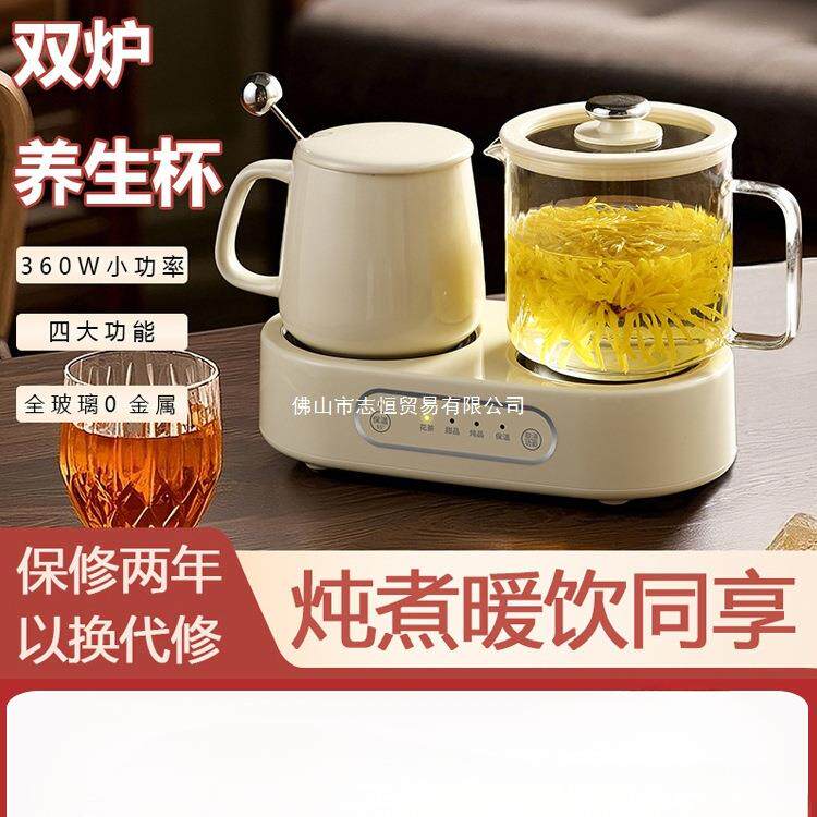 2025新款双炉养生壶小型办公室炖煮一体一人纯玻璃煮茶壶多功能