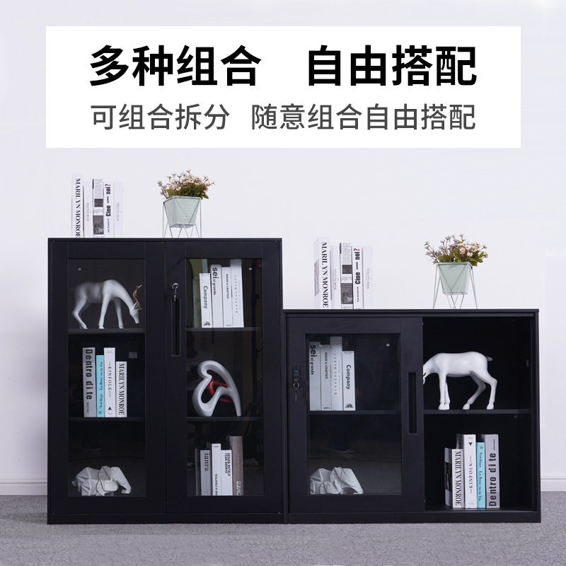 办公室铁皮玻璃门带锁文件柜