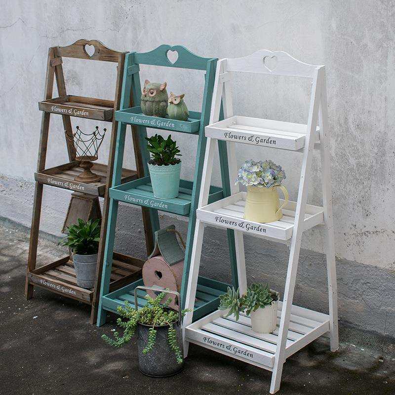 实木花几阶梯落地式多层花台复古花架田园乡村花园园艺杂货储物架