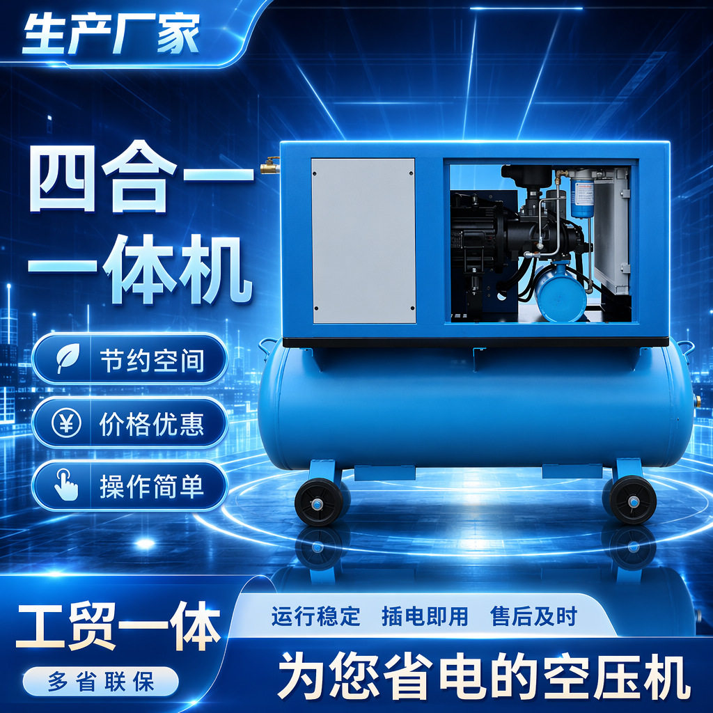 一体机螺杆式空压机带罐单机冷干机7.5千瓦螺杆压缩机冲气泵200L