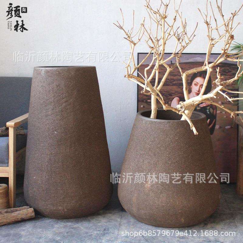户外特大花盆景观陶器粗陶盆大号陶艺装饰大罐陶缸大盆花瓶北欧