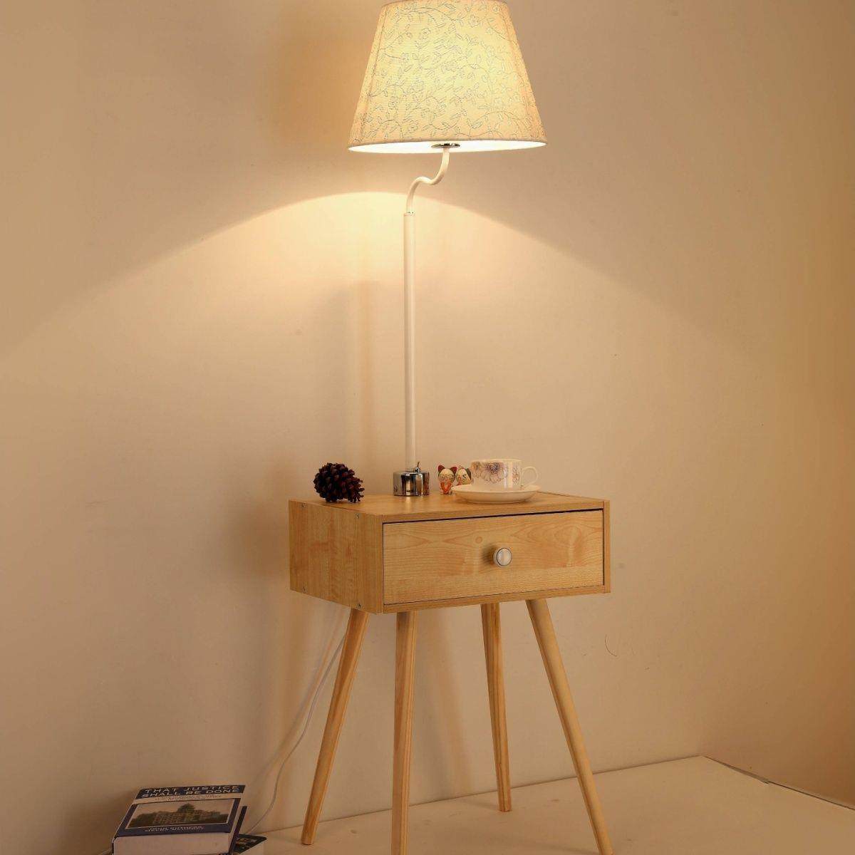 北欧卧室创意床头柜落地灯一体简约客厅温馨床头书房立式台灯热销