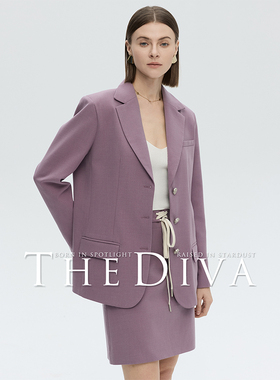 THE DIVA紫色精纺羊毛西装/半裙套装女25年春夏季新款气质通勤