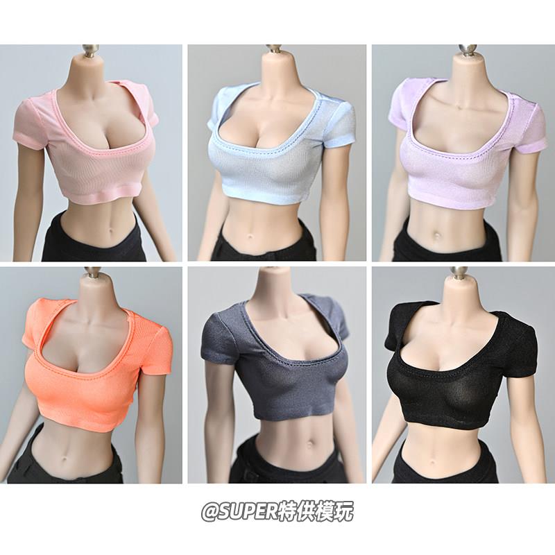1/6兵人模型配件衣服12寸tbl ph包胶女素体潮流大宽领短款露腰T恤