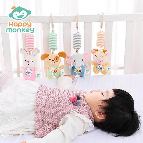happy monkey婴儿车玩具挂件床铃新生宝宝安抚车载风铃推车挂个月