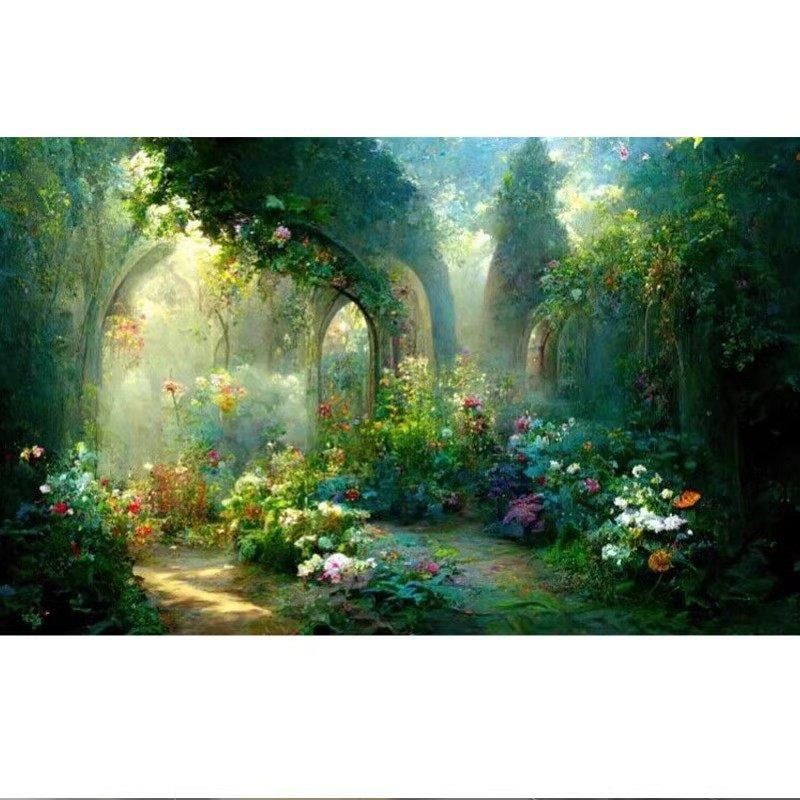 3D立体梦幻森林风景壁纸摄影油画风壁画花园植物卧室背景墙纸壁布