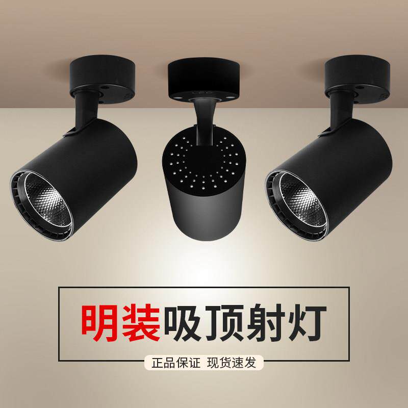 吸顶明装筒灯射灯免开孔无轨道可调角度暖光客厅墙面侧装照画壁灯