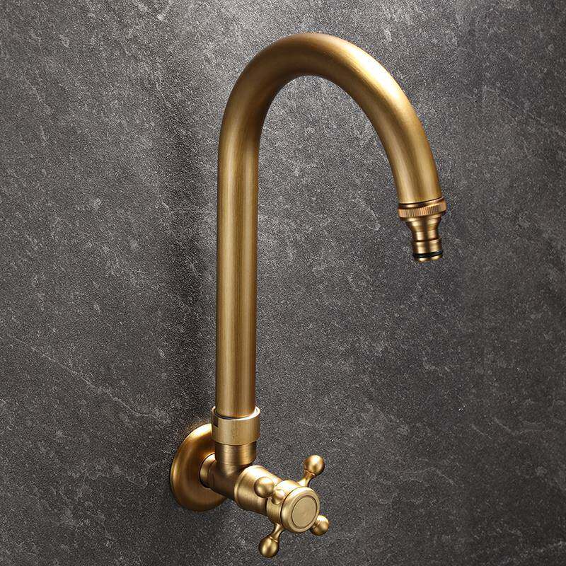 全铜彷古单冷水龙头室外拖把池户外庭院洗手盆覆古可旋转加长防冻