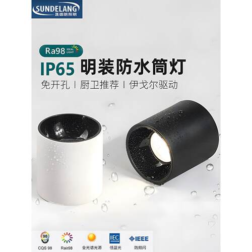 全光谱led明装防水筒灯家用浴室卫生间走廊过道灯户外门吸顶射灯