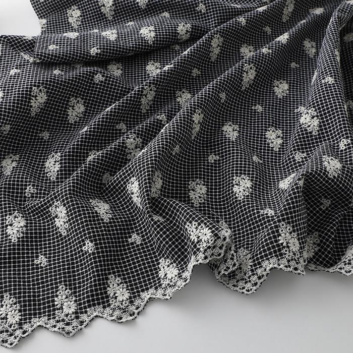 黑白色织格子涤棉布料碎花刺绣衬衫连衣裙服装布料手工diy桌布