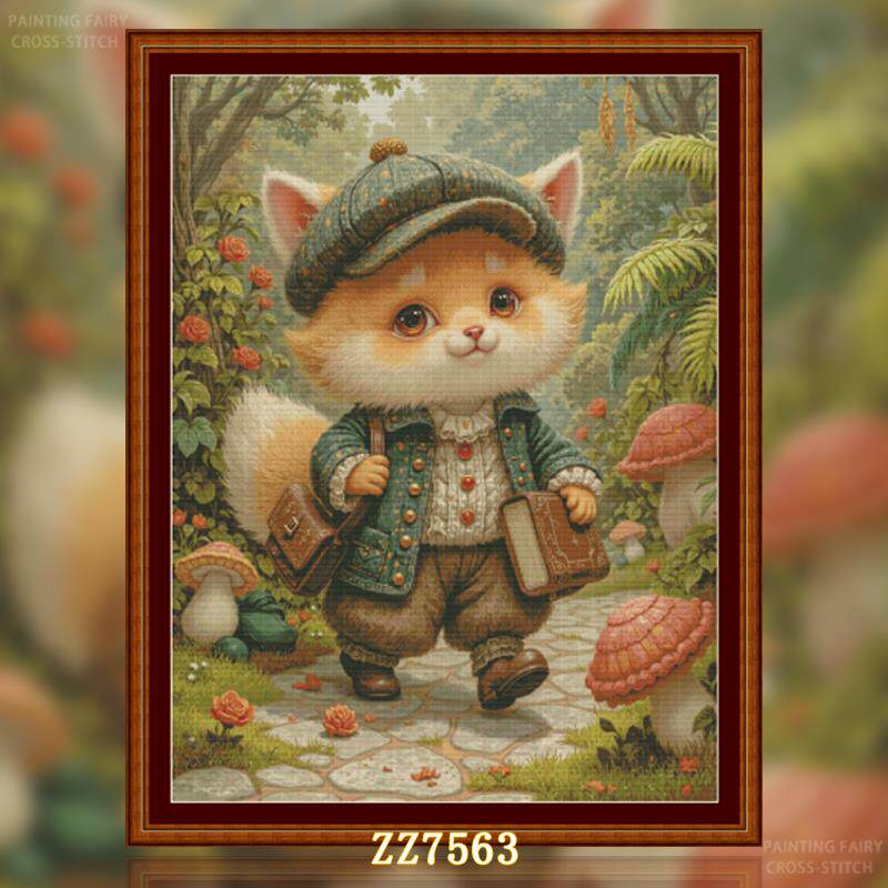 【ZZ7563-蘑菇林间的小狐狸】十字绣2025新款动物系列油画竖版玄