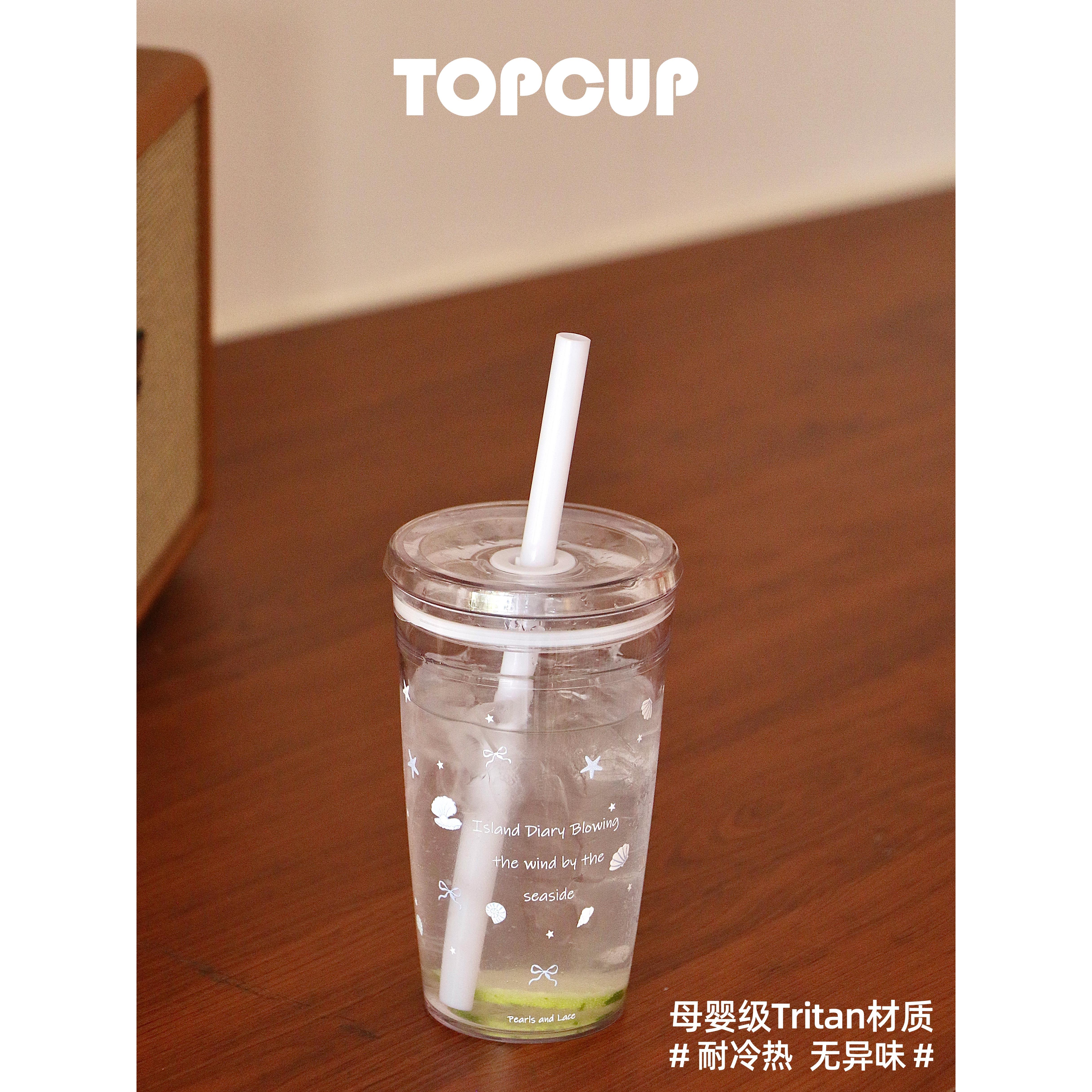 TOPCUP原创tritan耐高温塑料咖啡大容量女高颜值桌面带盖水杯子图片