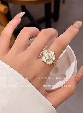 指环百搭设计感山茶花戒指高级