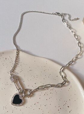 链子别针新款钛配饰爱心小众女夏ins滴油项链年锁骨2022设计感钢