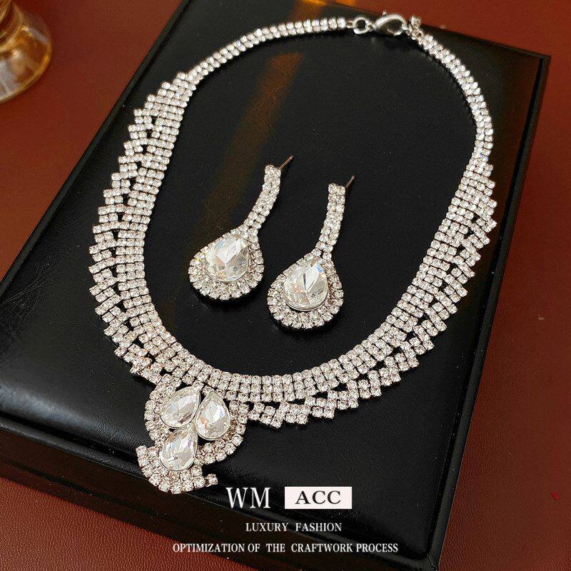 女风小众项链冷淡高级感镶钻轻奢套装饰品水滴设计感吊坠百搭耳钉