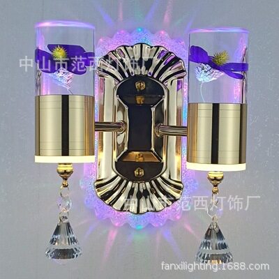 现代简约双头室内花式壁灯 底座发光上下打光亚克力干花小夜灯