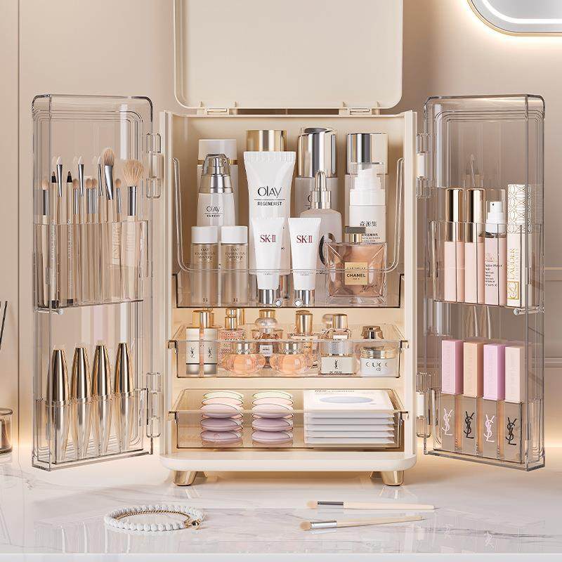 收纳盒收纳盒桌面防尘护肤品置物架梳妆台双开门置物大容量化妆柜,鲜花速递/花卉仿真/绿植园艺,割草机/草坪机,淘宝优惠券,粉丝福利购,淘宝优惠卷