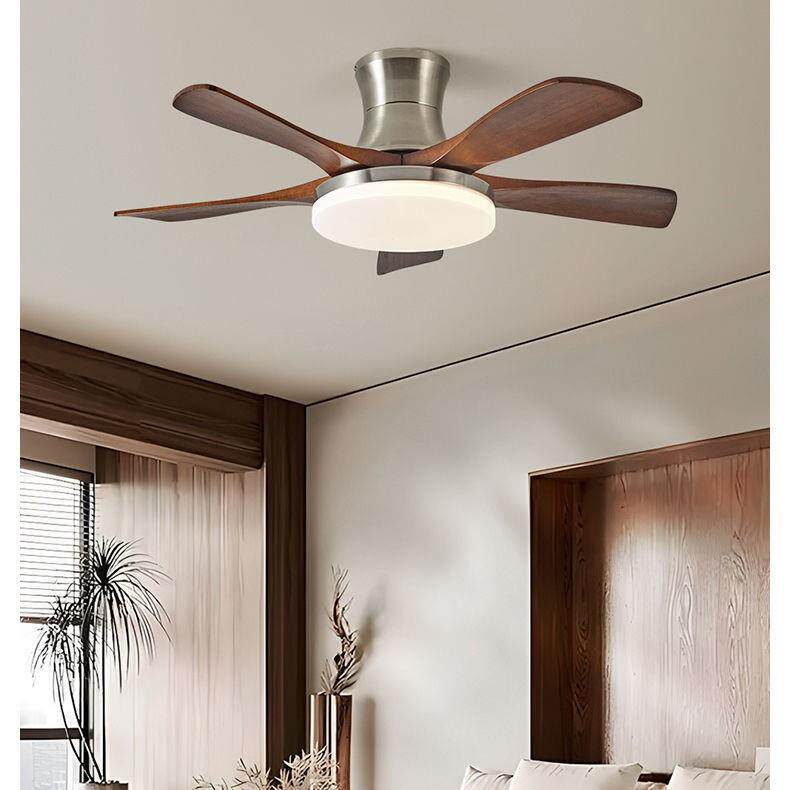 风扇灯胡桃木色吊扇灯北欧客厅卧室灯餐厅新中式古铜色ABS电扇灯