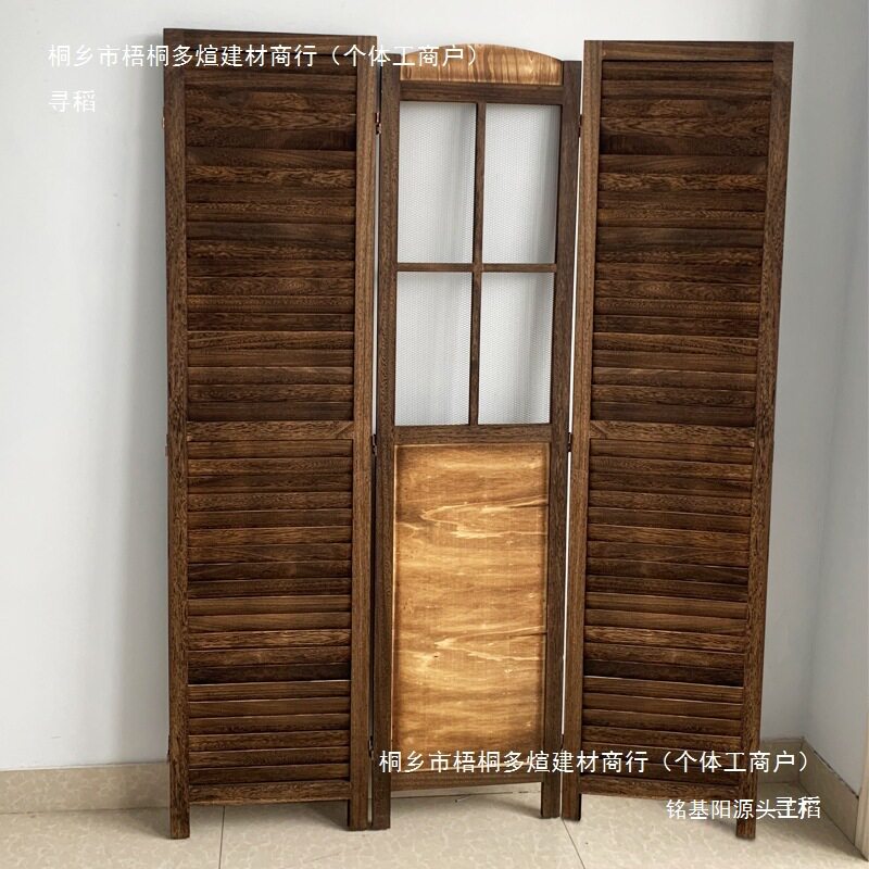 复古折叠屏实木玄关隔断民宿橱窗背景镂空服装店摄影道具