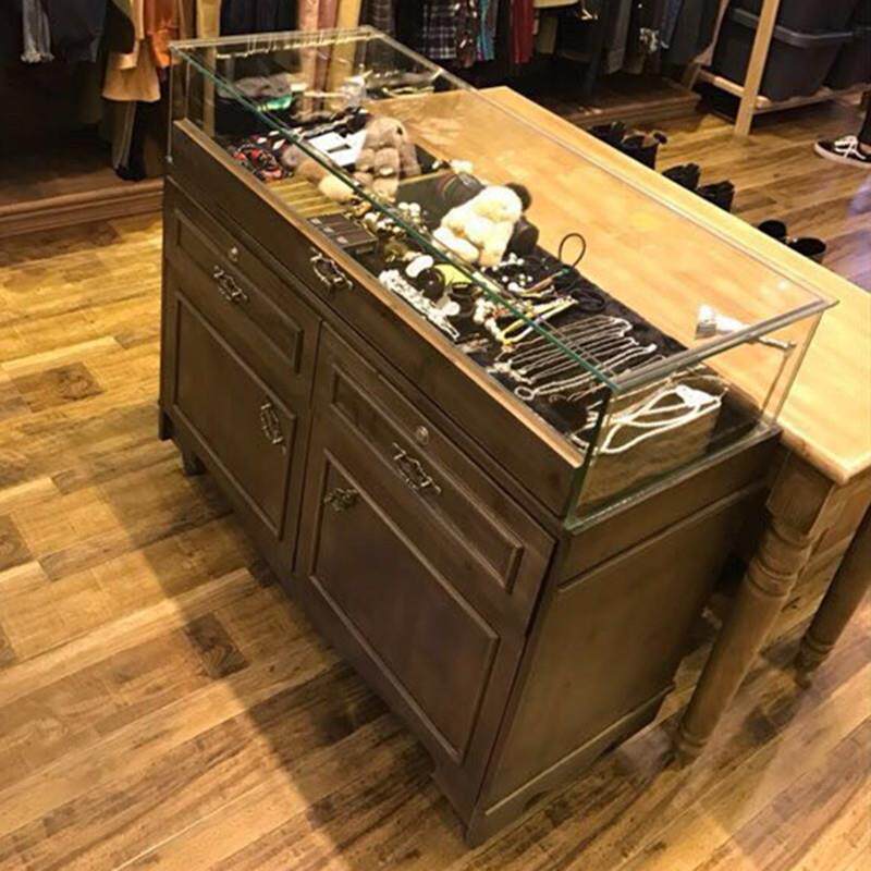 复古实木珠宝展示柜饰品首饰柜台玻璃透明展柜蜜蜡翡翠饰品陈列柜
